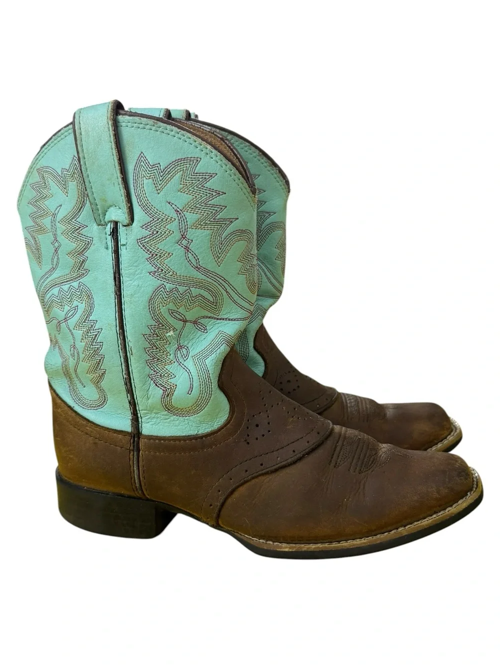 Justin Boots Brown Foot with Turquoise Shaft Western Boots